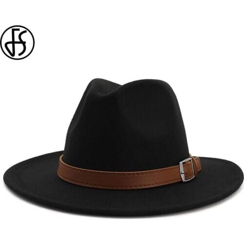 FS Winter Autumn Imitation Woolen Women Men Fedoras Top Jazz Hat European American Wide Brim Felt Panama Trilby Cap Bowler Hats