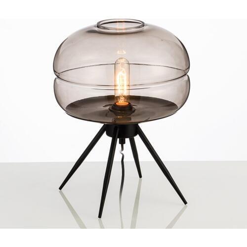 Nordic simple iron Smoke gray blue amber glass lighting LED living room decoration table lamps bedroom bedside desk lights
