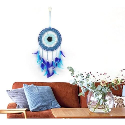 Turkish Blue Devil Eye DreamCatcher Amulet Net Wall Hanging Handmade Crafts Ornament Feather Dreamcatcher Home Decoration Crafts