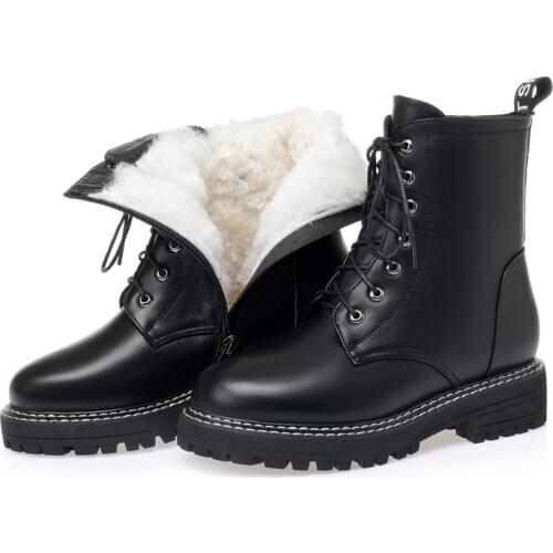 Y36 Plus size 35-42 Genuine leather boots women nature wool lace up warm winter snow boots female platform ankle boots