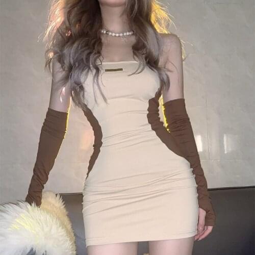 Adogirl Women Sexy Spaghetti Strap Bodycon Dresses Half Sleeve Off Shoulder Patchwork Party Clubwear Vestidos Elegant Streetwear