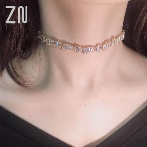 ZN New Fashion Luxury Jewelry Rectangle 5A Cubic Zirconia Chokers Necklace Torques for Women Anniversary Wedding Best Gift