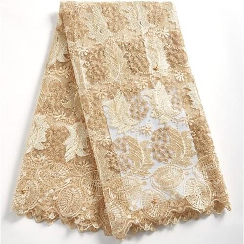 Zhenguiru Gold Arrival Golden High Quality African Lace 2021 Milk Silk Fabric French Lace Nigerian For Women Wedding Dress A2319