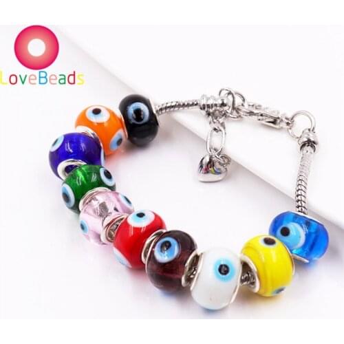 10Pcs Large Hole Evil Eye Color Rondelle for Jewelry Making Murano Lampwork Glass Spacer Beads Fit Pandora Bracelet Snake Chain