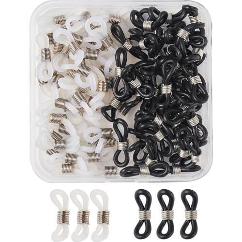 100pcs/box Rubber Connectors for Glasses Holder Necklace Chain Eyeglass Holders Glasses Rubber Loop Ends with Iron Findings