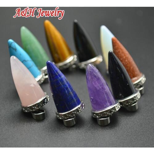 20pcs Mixed Color Semi-precious Stone Bullet Shape Necklace Pendants For Fashion Women Jewelry Making Materials
