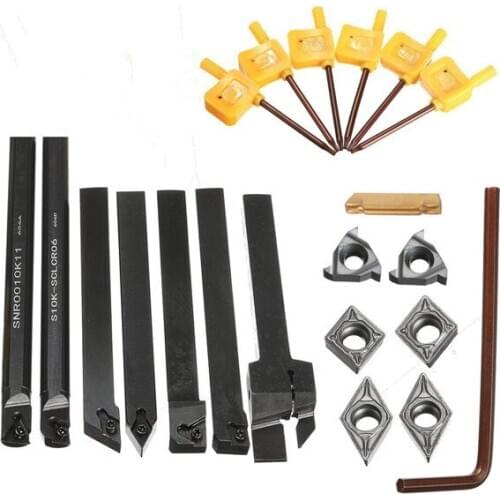 7pcs 10mm Shank Lathe Turning Tool Holder Boring Bar With Carbide Inserts