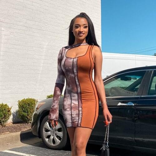 Baldauren Sexy One Shoulder Women Dress Print Patchwork O-neck Hollow Out Streetwear Summer Clothes For Women Dresses