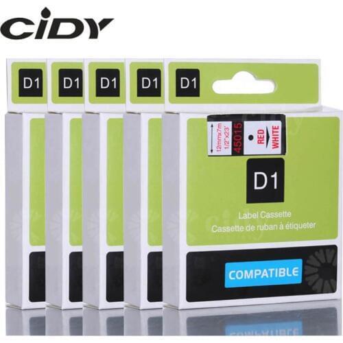 CIDY 5pcs Compatible Dymo Labelmanager 12mm D1 Red on White 45015 Label Tape Cartridges for DYMO LM160 LM280 PNP
