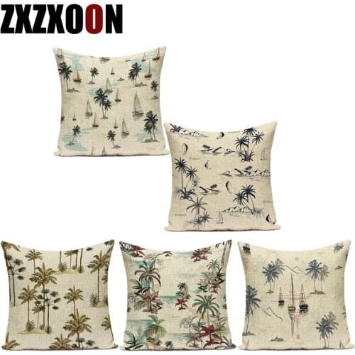 Polyester Scenic Tropical Plant Coconut Trees Decorative Pillow Cushion Cover for Sofa Home Living Room Decoration Cojines