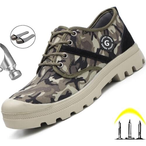 Camouflage Work Safety Shoes Men Steel Toe Shoes Puncture-Proof Work Shoes Sneakers Military Boots Men Indestructible Footwear