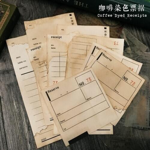 KLJUYP 9pcs Coffee Inked Receipt Decorative Paper for Bullet Junk Journal DIY Scrapbooking Paper Craft