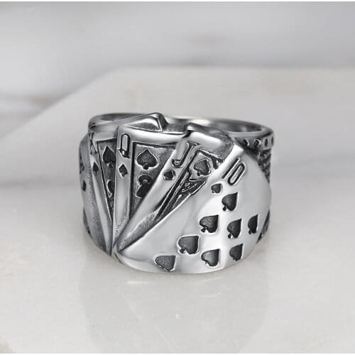 Vintage Punk Style Poker Straight Flush Hearts Adjustable Fashion Metal Biker Rock Rap Ring For Men Women Jewelry BR1122