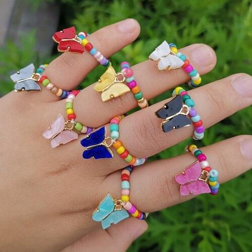 Butterfly Beads Matching Rings Set for Women Anillo Bagues Bohemian Jewelry Teen Girls Accesorios Mujer 2021 Bijoux Lgbt