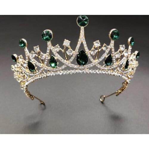 Baroque Crowns for Bride Wedding Hair Jewelry Green Rhinestone Tiaras Luxury Headbands for Women Girls Party Dress Headpieces