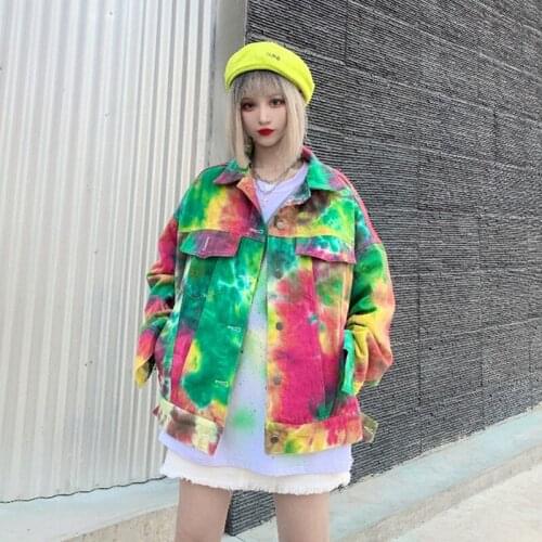Loose Denim Jackets Women Fashion Dye Bomber Jean Jacket Short Oversize Coat Plus Size Harajuku Autumn Denim coat Streetwear