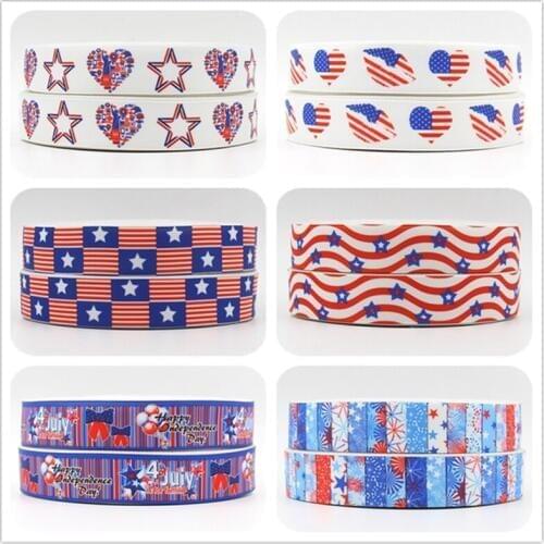 Q&N ribbon 7/8inch 22mm star of July 4th design printed grosgrain ribbon 50yards/roll for hair tie hair bow headband