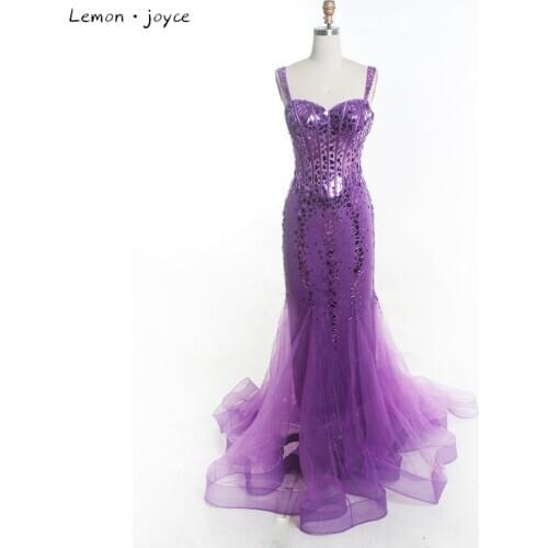 Lemon Joyce Purple Beading Long Evening Dress Sexy Sweetheart With Strap Mermaid Dress Party Gouns Plus Size