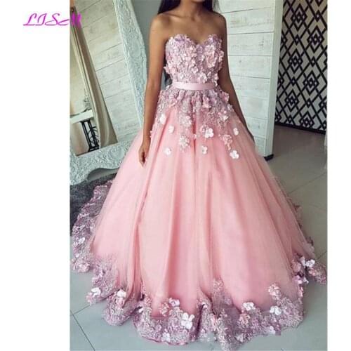 Sweetheart Beaded Appliques Prom Dresses Long Tulle 3D Flowers Party Gowns Lovely Empire Evening Formal Dress vestido de festa
