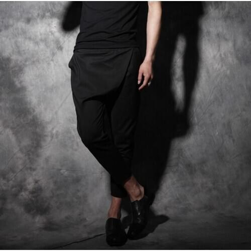 2016 mens new fashion Summer ankle length trousers personality cross-body casual slim skinny pants singer costumes clothing
