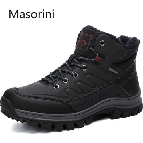 2021 Leather Men Boots Sneakers Warm Fur Snow Boots Men Winter Work Casual Shoes Military Rubber Ankle Boots Waterproof 37-47
