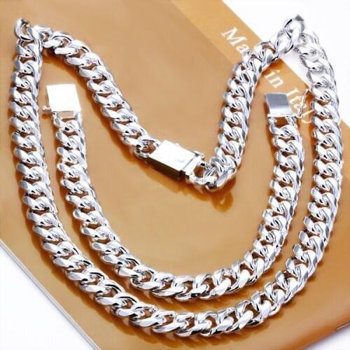 Mens Jewelry Set 10MM Silver color Bracelet High Quality Necklace Classic Charm Jewelry Gifts Mens Lady N925 Silver color