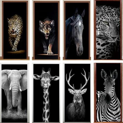 Black Art Animal Door Sticker For Bedroom Corridor Decoration Self Adhesive Vinyl Wallpaper Waterproof Poster Door Renew Decals