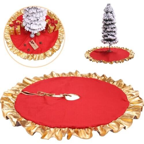 36" Christmas Tree Skirt New Year Decorative Golden Ruffle Edge Xmas Tree Foot Cover Carpet Merry Christmas Supplies