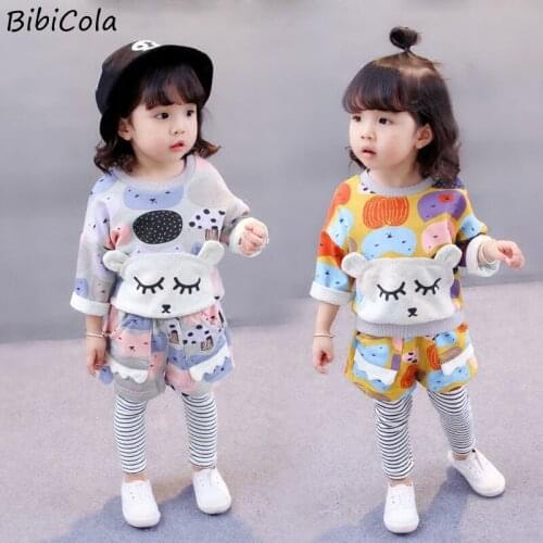 Baby Girls Clothes 2021 New Children Kids Clothing Set Autumn Cute Cartoon Print Long Sleeve Suits Fall Cotton Stripe Sets