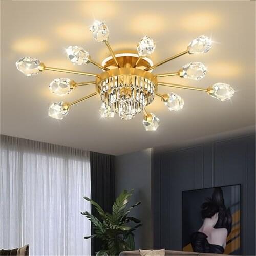OUFULA Brass Ceiling Light Modern Creative Luxury Crystal Branch Lamp LED Decorative For Home Living Room