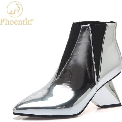 Phoentin Sexy Pointed Toe Ankle boots 2021 Autumn Winter new Womens fashion high heels party shoes silver short boot FT1661