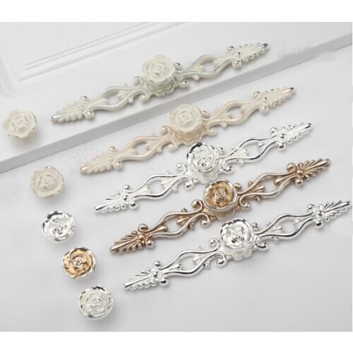 1PCS European Ivory Vintage Rural Cabinet Handles and Knobs Modern Rose Style Wardrobe Drawer Door Pulls Furniture Hardware