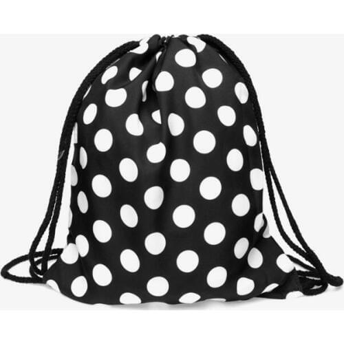 1 piece Black and white Polka dot shit wifi Drawstring Backpack Students School Bagpack Mochila Feminina Sack Bag