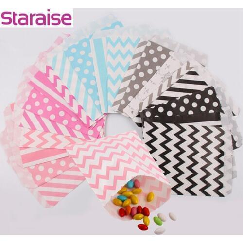 Staraise 25pcs Kraft Paper Popcorn Bag Wavy Stripes Candy Box Gift Packaging Bag Printed Paper Treat Bags Wedding Birthday Decor