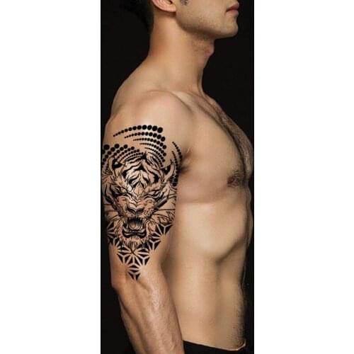 Black Tiger Triangle Tattoos Stickers Fake Waterproof Circle Totem Design Tattoo Temporary Body Art Arm Tatoos for Womem Men
