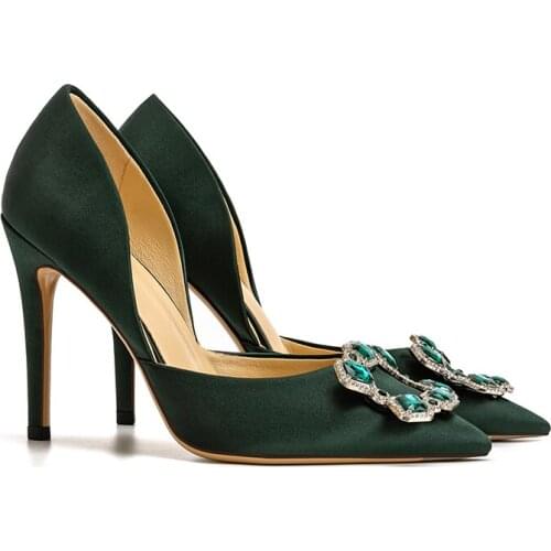 Spring satin rhinestone stiletto high heel bridal wedding shoes large size small size all-match banquet dress female sandals