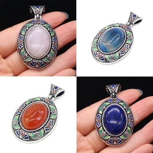 Vintage Antique Bronze Pendant Lapis lazuli Crystal Charm Stone Pendant for DIY Necklace Jewelry Gift Making