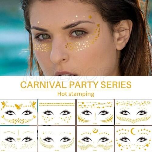 Temporary Gold Face Tattoo Sticker flower Waterproof Freckles Makeup Eye Decal Body Art for Girl Kid design 21
