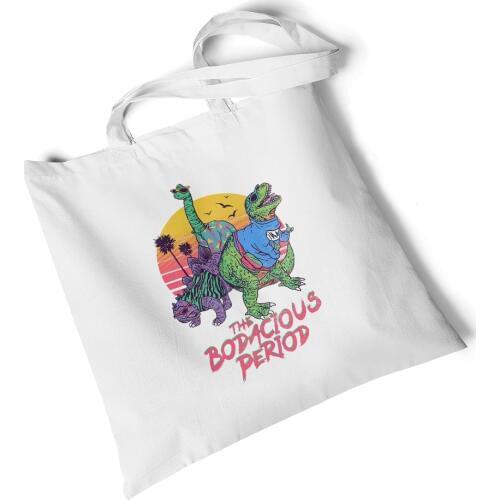 Focal20 Streetwear Cartoon Dinosaur Print Women Canvas Tote Ladies Casual Shoulder Bag Foldable Shopping Bags Female Handbag