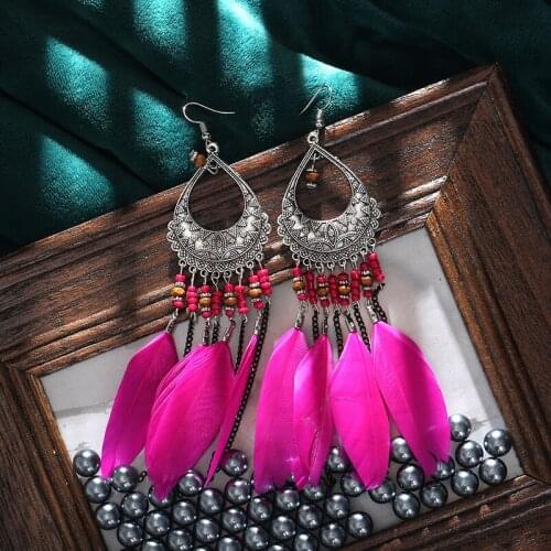 2021 Womens Korean Earrings Bohemian Hand-woven Vintage Ethnic Feather Tassel Earrings For Women Jewelry Accessories