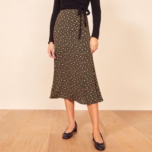 Skirts Womens 2021 Midi Elegant Vintage Print High Waist Skirt Summer Clothes Women Fashion Back Zipper Calf Length Long Skirts