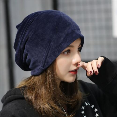 HT2144 Women Winter Hats Warm Skullies Beanies Ladies Baggy Slouch Ski Beanies Female Solid Plain Beanie Hats 2 IN 1 Hat Scarf