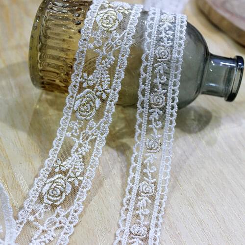 10 Yards Gold Thread Rose Flower Trim Embroidery tulle Ribbon for Dolls Dress DIY Crafts Dress Hem Table Curtain Dolls Lolita