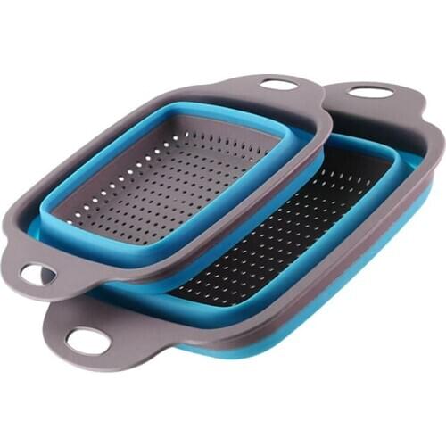 2pcs/set Foldable Silicone Colander Fruit Vegetable Washing Basket Strainer Collapsible Drainer With Handle Kitchen Tool
