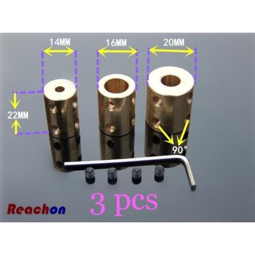 Free shipping 3pcs Motor shaft coupler Copper coupler for RC Boat 4mm 5mm 6mm 7mm 8mm 10mm 12mm