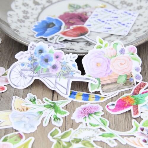 35pcs Watercolor Drawing Flower Plants Floral Waterproof Scrapbooking Stickers Floral Plant DIY Craft Decorative Sticker Pack