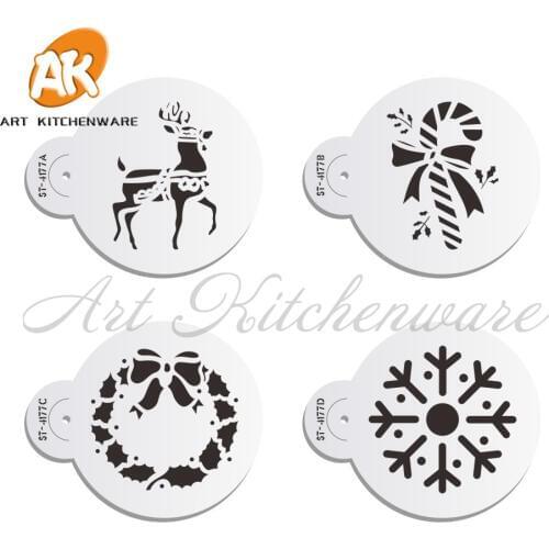4pcs/pc Christmas Gifts Cookie Stencil Cake Mold Plastic Stencil Template Cupcake Baking Tools for Fondant Cookie Tools