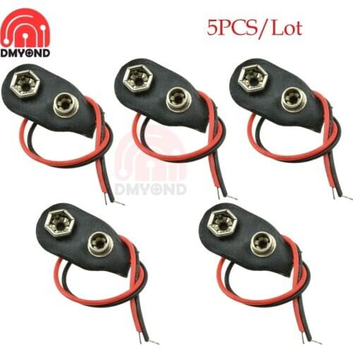 5pcs/lot 9V Battery Clips Connector 9V Battery Snap on Connector 10cm Black Red Cable Connection Buckle for Arduino DIY I T type