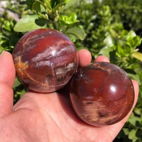 5cm Natural Petrified wood stone quartz crystal ball home decoration natural stone cutting polishing 1pc