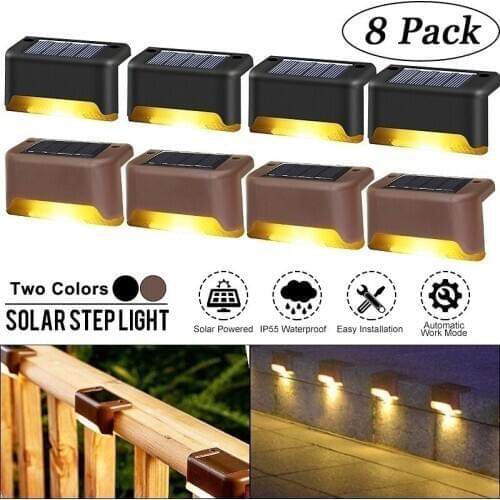 8Pcs Solar LED Stairs Light Decorative Waterproof Outdoor Deck Guide Lamp for Fence Garden